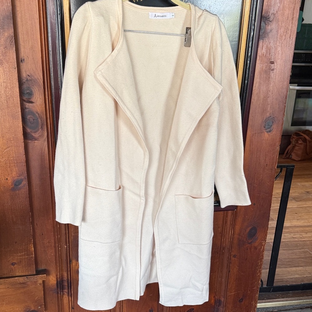 Akris Punto Cream Open-Front Long Cardigan Coat